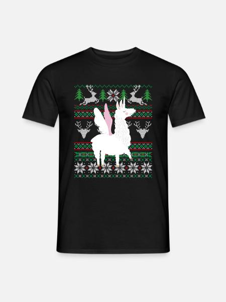 Llama Ugly Christmas Alpaca Unicorn Christmas - Men's T-Shirt - black