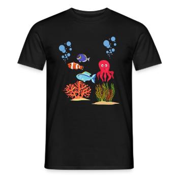 Marine Animal Coral Octopus Underwater World Octopus - Men's T-Shirt - black - Front - AI Model Male 178 light (178cm)