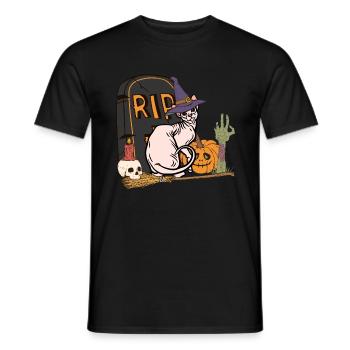 Mignon et effrayant chat d’Halloween Sphynx - T-shirt homme - noir - Devant - AI Model Male 178 light (178cm)