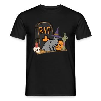 Mignon et effrayant chat d’Halloween bleu russe - T-shirt homme - noir - Devant - AI Model Male 178 light (178cm)