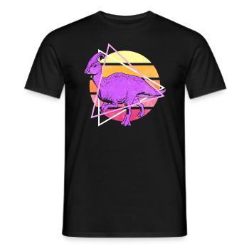 Vaporwave Synthwave Parasaurolophus Dinosaurs - Men's T-Shirt - black - Front - AI Model Male 178 light (178cm)