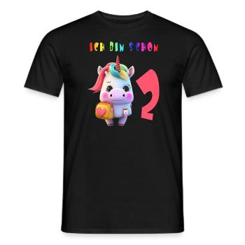 Ich bin schon 2 Süsses Einhorn mit Rucksack Motiv - Männer T-Shirt - Schwarz - Vorne - AI Model Male 178 light (178cm)