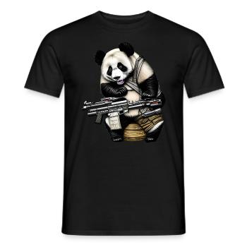 Cool panda with machine gun for gamers - Men's T-Shirt - black - Front - AI Model Male 178 light (178cm)