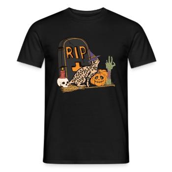Mignon et effrayant Ocicat Chat d’Halloween - T-shirt homme - noir - Devant - AI Model Male 178 light (178cm)