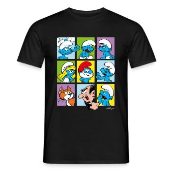 Die Schlümpfe Kacheln - Männer T-Shirt - Schwarz - Vorne - AI Model Male 178 light (178cm)