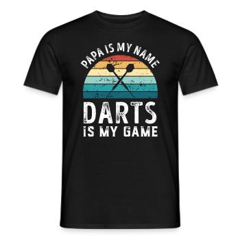 Papa is my Name Darts is my Game Dad Fathers Day - Men's T-Shirt - black - Front - AI Model Male 178 light (178cm)