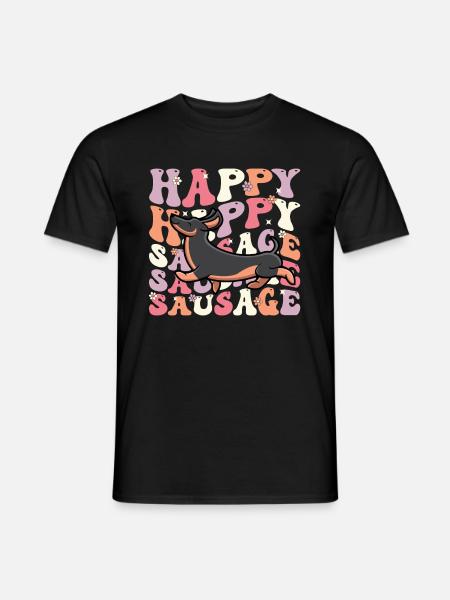 Happy Sausage Dog - Retro Wiener Dog Gift - Men's T-Shirt - black