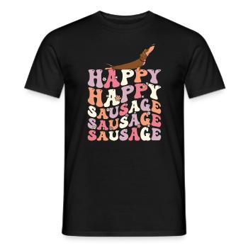 Happy Sausage Dog Groovy Dachshund 70s - T-shirt homme - noir - Devant - AI Model Male 178 light (178cm)