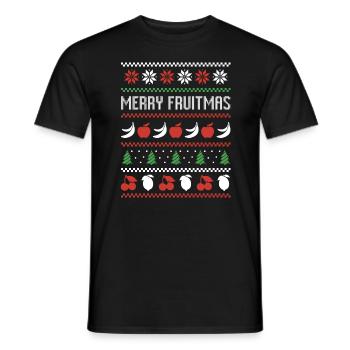 Fruit Banana Apple Bird Ugly Christmas Sweater - Men's T-Shirt - black - Front - AI Model Male 178 light (178cm)