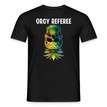 Orgy Referee Funny Upside Down Pineapple Skull - Men's T-Shirt - black - Front - AI Model Male 178 light (178cm)