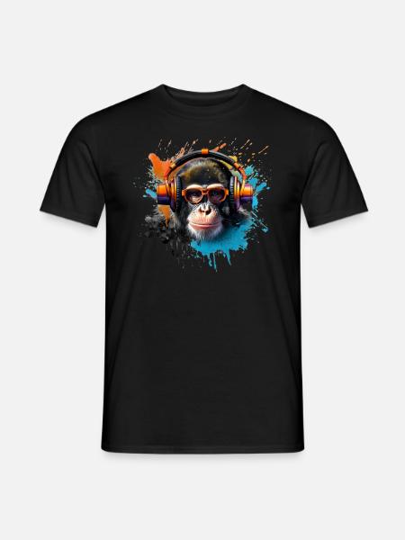 Monkey DJ mit Kopfhörer & Sonnenbrille | Party T-S - Männer T-Shirt - Schwarz