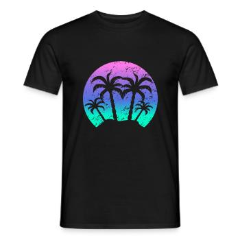 Vintage Palm Tree Beach Sunset Retro Gift - Men's T-Shirt - black - Front - AI Model Male 178 light (178cm)