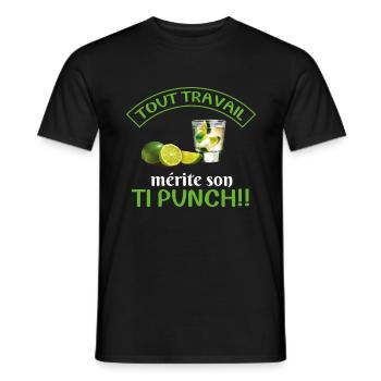 Humour | Tout travail mérite son ti-punch - T-shirt homme - noir - Devant - AI Model Male 178 light (178cm)