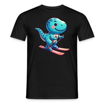 Mignon T-Rex dinosaure et skieur - drôle - T-shirt homme - noir - Devant - AI Model Male 178 light (178cm)