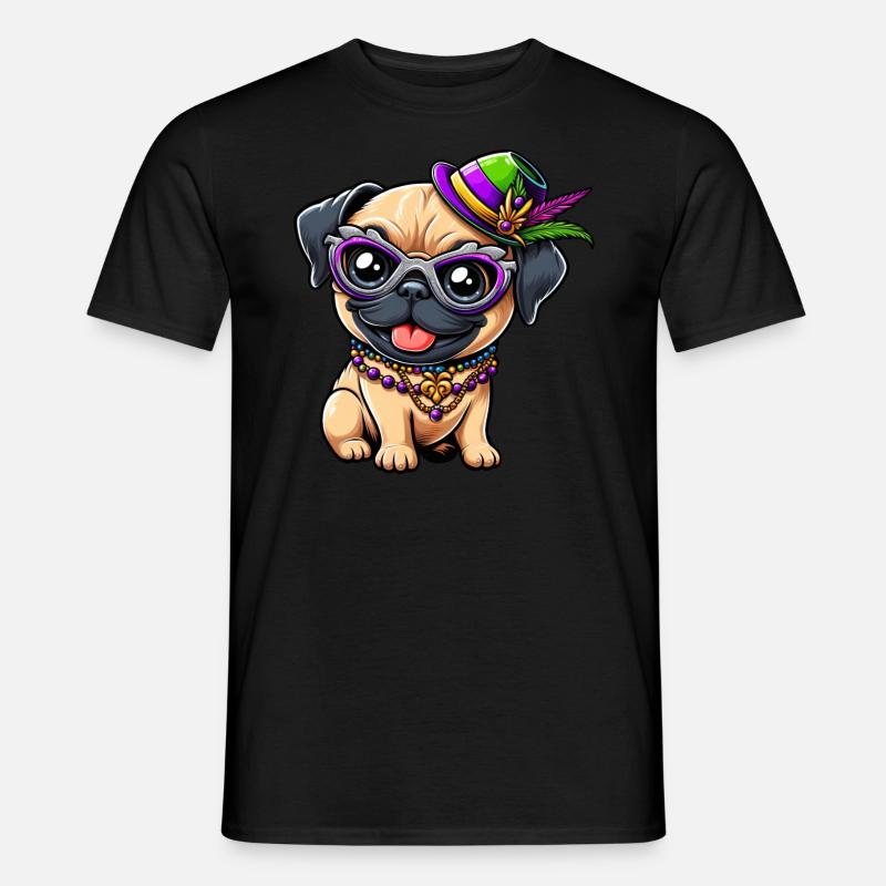 Mardi Gras Mops Comic-Stil - Männer T-Shirt - Schwarz