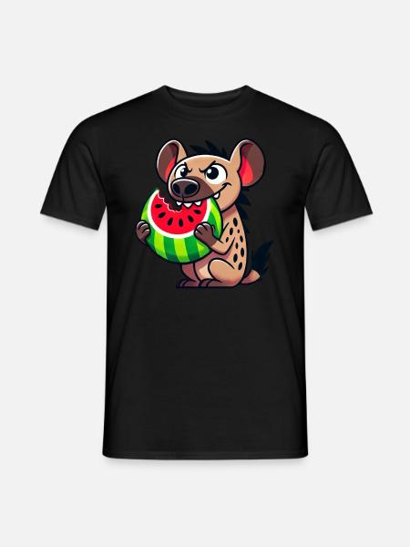 Hyène mignonne avec des fruits de dessin animé de pastèque d’été - T-shirt homme - noir