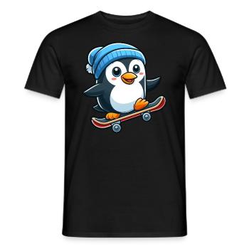 Funny Penguin Skateboarding Skate Comic Cartoon - Men's T-Shirt - black - Front - AI Model Male 178 light (178cm)
