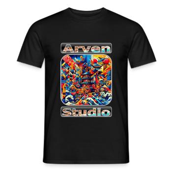 Japanese Futuristic Art – Colorful Tech Wave Dream - Men's T-Shirt - black - Front - AI Model Male 178 light (178cm)