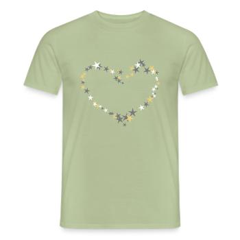 étoiles coeur saint valentin - T-shirt homme - vert sauge - Devant - AI Model Male 178 light (178cm)