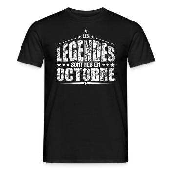 Octobre | les Légendes sont nés en Octobre Anniver - T-shirt homme - noir - Devant - AI Model Male 178 light (178cm)