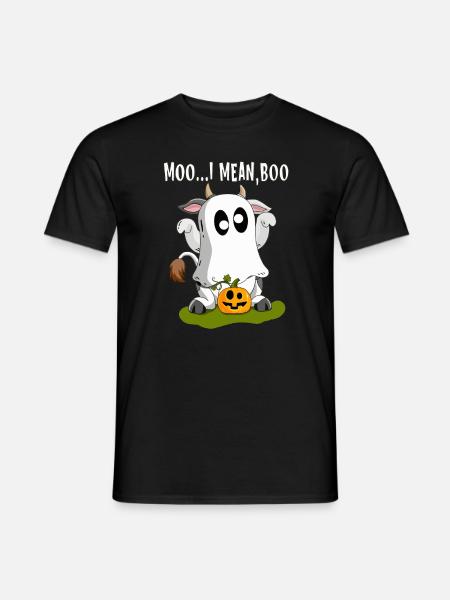 Kuh verkleidet als Gespenst feiert Happy Halloween - Männer T-Shirt - Schwarz