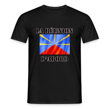 La Réunion D'Abord Cadeau île Drapeau Réunionnais - T-shirt homme - noir - Devant - AI Model Male 178 light (178cm)