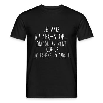 Humour sex shop Cadeau Couple Blague Drôle - T-shirt homme - noir - Devant - AI Model Male 178 light (178cm)