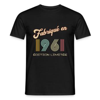 Fabriqué en 1961 vintage Idée Cadeau Homme - T-shirt homme - noir - Devant - AI Model Male 178 light (178cm)
