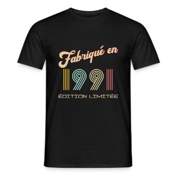 Anniversaire Fabriqué en 1991 vintage édition - T-shirt homme - noir - Devant - AI Model Male 178 light (178cm)