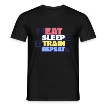 Essen, Schlafen, Trainieren, Wiederholen – Fitness - Männer T-Shirt - Schwarz - Vorne - AI Model Male 178 light (178cm)