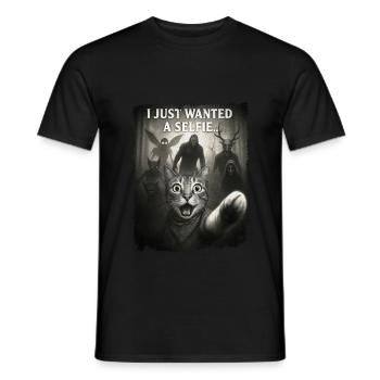 Lustiges Katzen-Selfie mit Alien und Bigfoot - Männer T-Shirt - Schwarz - Vorne - AI Model Male 178 light (178cm)