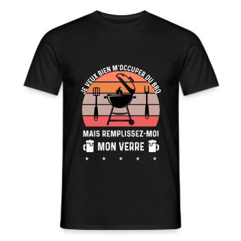 barbecue bbq apéro bière alcool vintage - T-shirt homme - noir - Devant - AI Model Male 178 light (178cm)