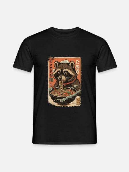 Vintage Raccoon Ramen Japan Graphic - Men's T-Shirt - black