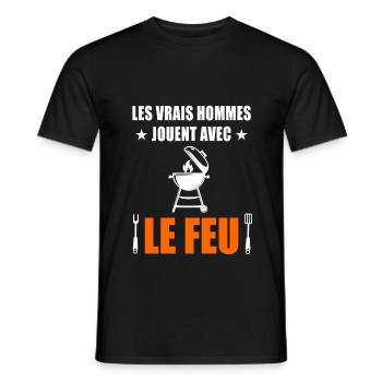 barbecue humour bbq vrais hommes jouent le feu - T-shirt homme - noir - Devant - AI Model Male 178 light (178cm)