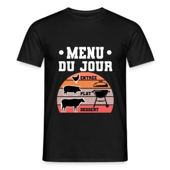 barbecue humour menu du jour vintage bbq - T-shirt homme - noir - Devant - AI Model Male 178 light (178cm)