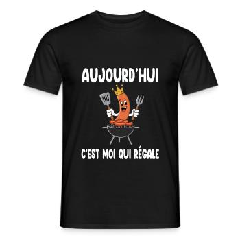 barbecue saucisse humour c'est moi qui régale - T-shirt homme - noir - Devant - AI Model Male 178 light (178cm)