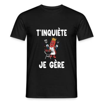 barbecue saucisse t'inquiète je gère humour - T-shirt homme - noir - Devant - AI Model Male 178 light (178cm)