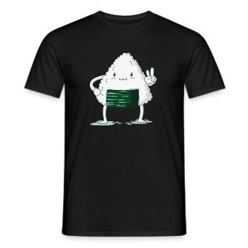 Onigiri zeigt Peace Zeichen - Männer T-Shirt - Schwarz - Vorne - AI Model Male 178 light (178cm)
