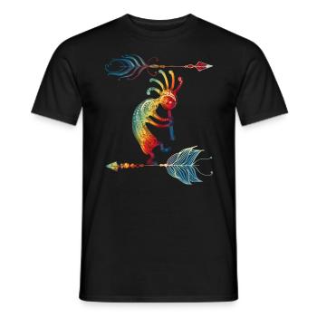 Native American Kokopelli With Two Feathers 1 - T-shirt homme - noir - Devant - AI Model Male 178 light (178cm)