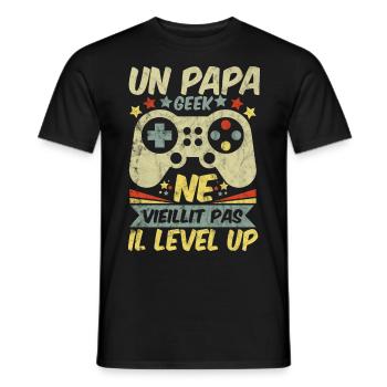 Un Papa geek ne vieillit pas il level up - T-shirt homme - noir - Devant - AI Model Male 178 light (178cm)