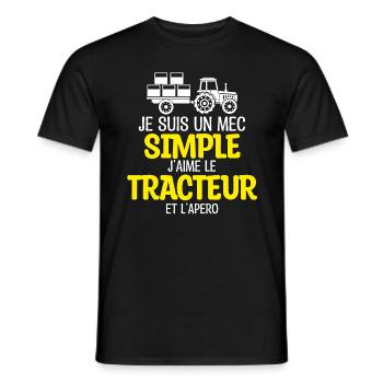Un mec simple, tracteur et apéro - T-shirt homme - noir - Devant - AI Model Male 178 light (178cm)