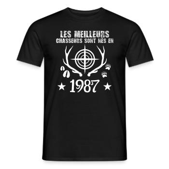 Chasseur | Anniversaire chasseur 1987 - T-shirt homme - noir - Devant - AI Model Male 178 light (178cm)