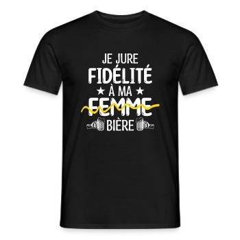 Je jure fidélité à ma femme, bière - T-shirt homme - noir - Devant - AI Model Male 178 light (178cm)