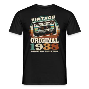 85 years old - birthday 1938 - born in 1938 - Men's T-Shirt - black - Front - AI Model Male 178 light (178cm)