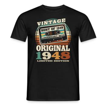 75 Jahre alt - Geburtstag 1948 - 1948 geboren - Männer T-Shirt - Schwarz - Vorne - AI Model Male 178 light (178cm)