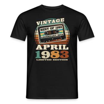 Born in April 1983 - 40 years old - Men's T-Shirt - black - Front - AI Model Male 178 light (178cm)