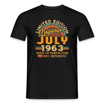 Naissance: juillet 1963, anniversaire: juillet 1963 - T-shirt homme - noir - Devant - AI Model Male 178 light (178cm)