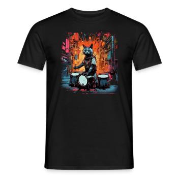 Katze Schlagzeuger Musik Tier Schlagzeug Wild Cat - Männer T-Shirt - Schwarz - Vorne - AI Model Male 178 light (178cm)
