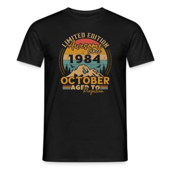 Original October 1984 vintage anniversary 1984 - Men's T-Shirt - black - Front - AI Model Male 178 light (178cm)