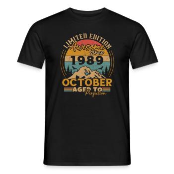 Original octobre 1989 vintage anniversaire 1989 - T-shirt homme - noir - Devant - AI Model Male 178 light (178cm)